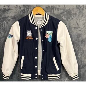 Justice x Stranger Things Colab Hawkins High School Varsity Jacket Boys M Navy